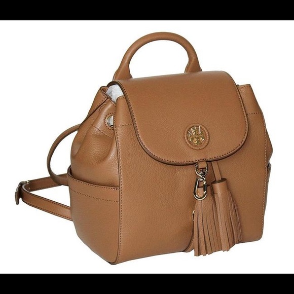 Tory Burch Handbags - Tory Burch Whipstitch Logo Mini Brown Leather Backpack